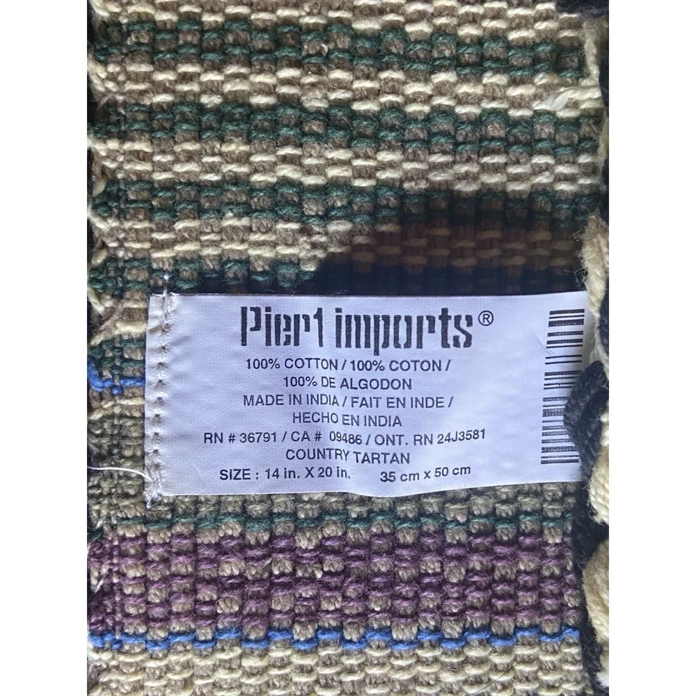 Pier 1 Purple Green 2 Placemats & 3 Napkins Country Tartan Woven Cotton‎ Plaid
